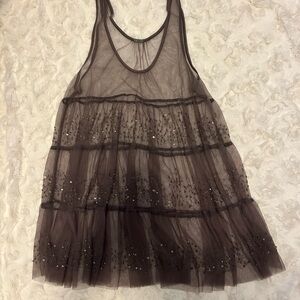 Chan Luu Sheer Mesh and Sequins tank top with Iridescent Sequins